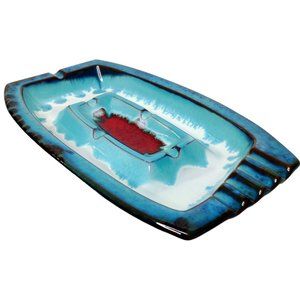 Vintage Brinn's Blue Drip Ashtray Pottery Made in Japan